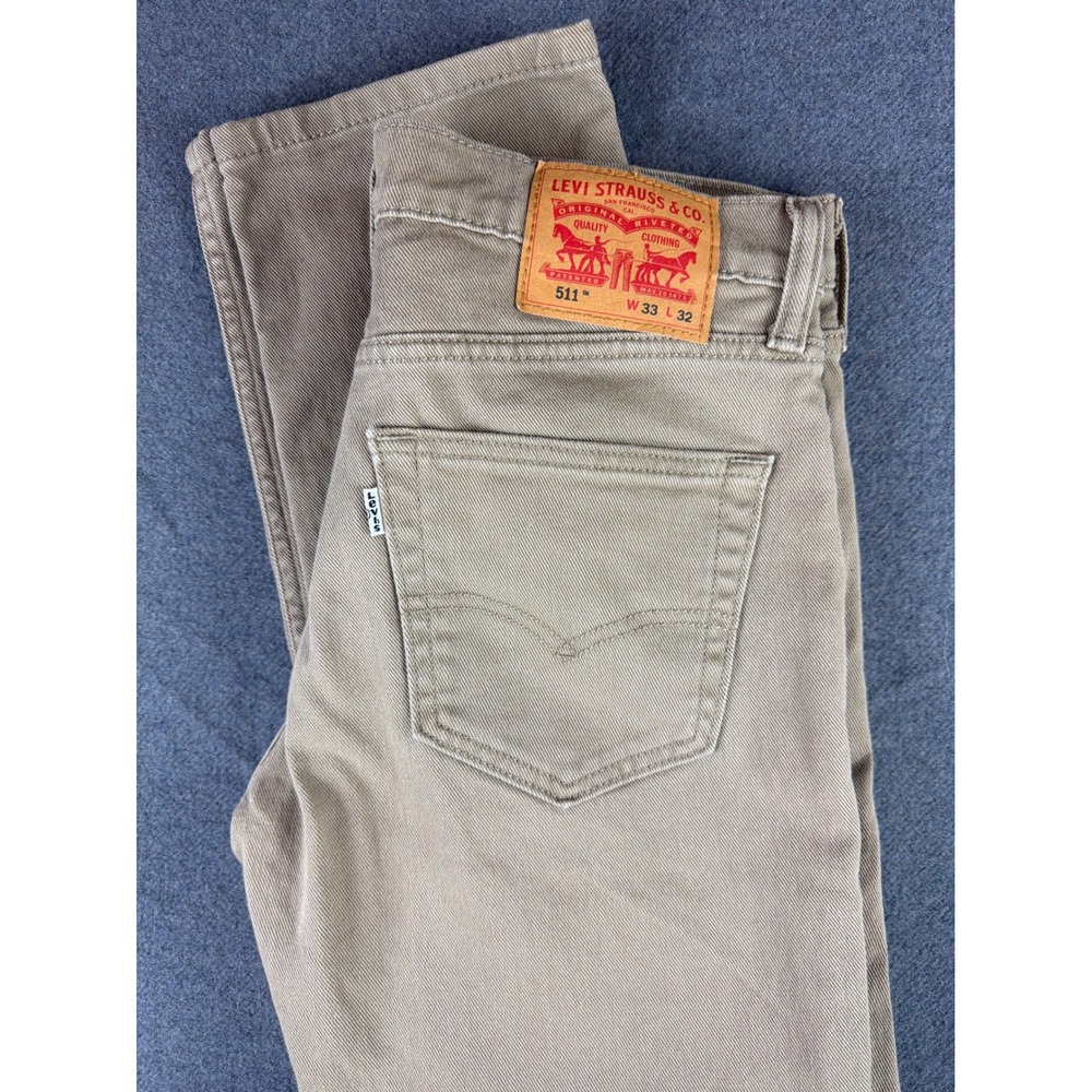 Levi's 511 Slim Fit Pants Mens 32x30 Khaki Tan Stretch Cotton Jeans White Tab